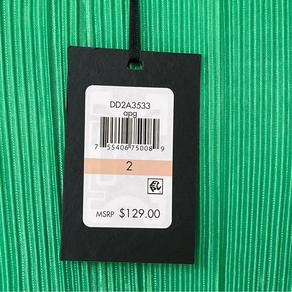 DKNY Satin Pleated Dress Ruched Sleeve Crew Neck Tie-Waist A-Line Pullover Style - Picture 15 of 16